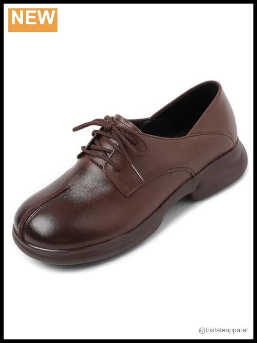 Vintage Leather Platform Oxfords Lace-Up Round Toe Non-Slip Walking Shoes